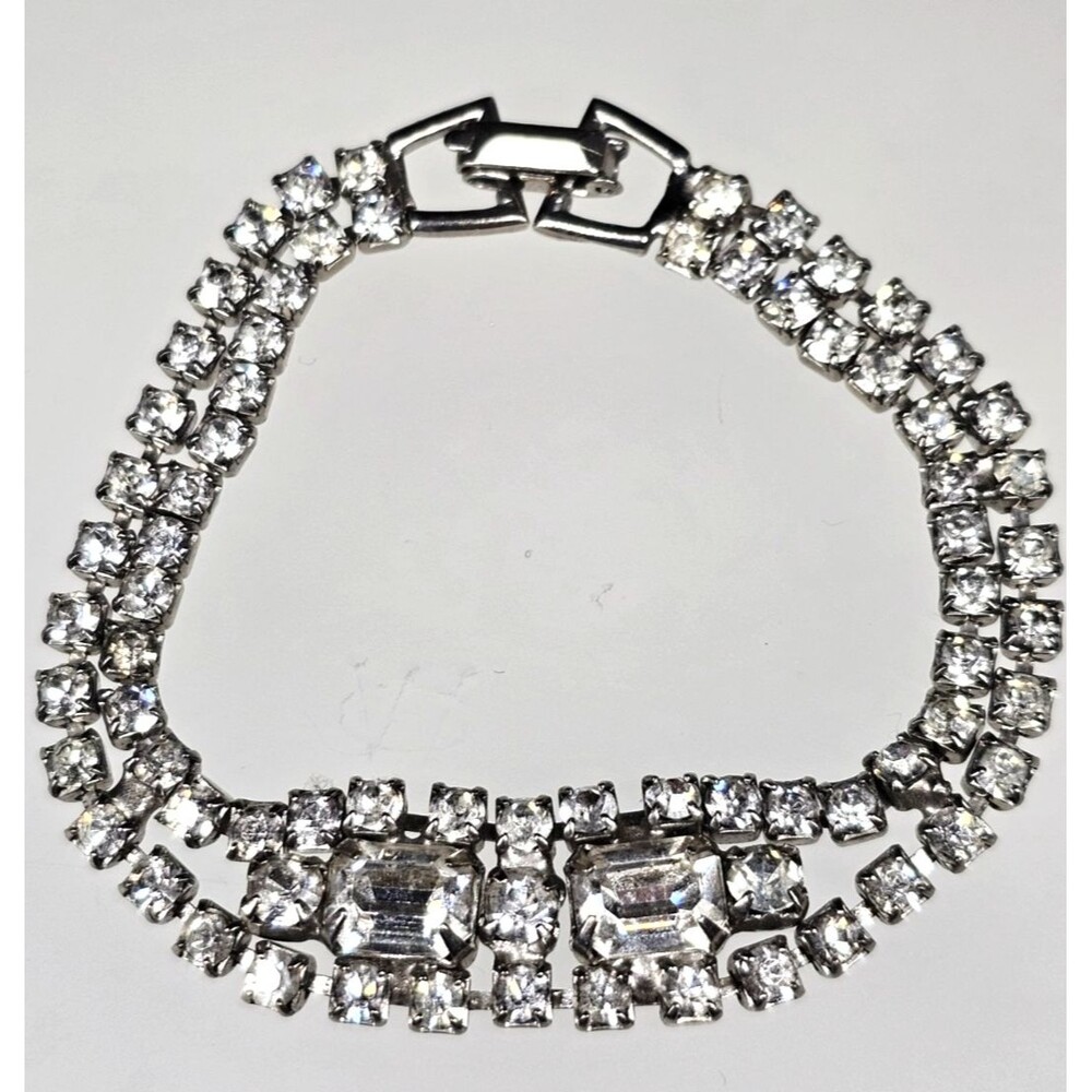 Vintage Weiss Rhinestone Bracelet Silver Tone Crystal Statement 6.50 Inch